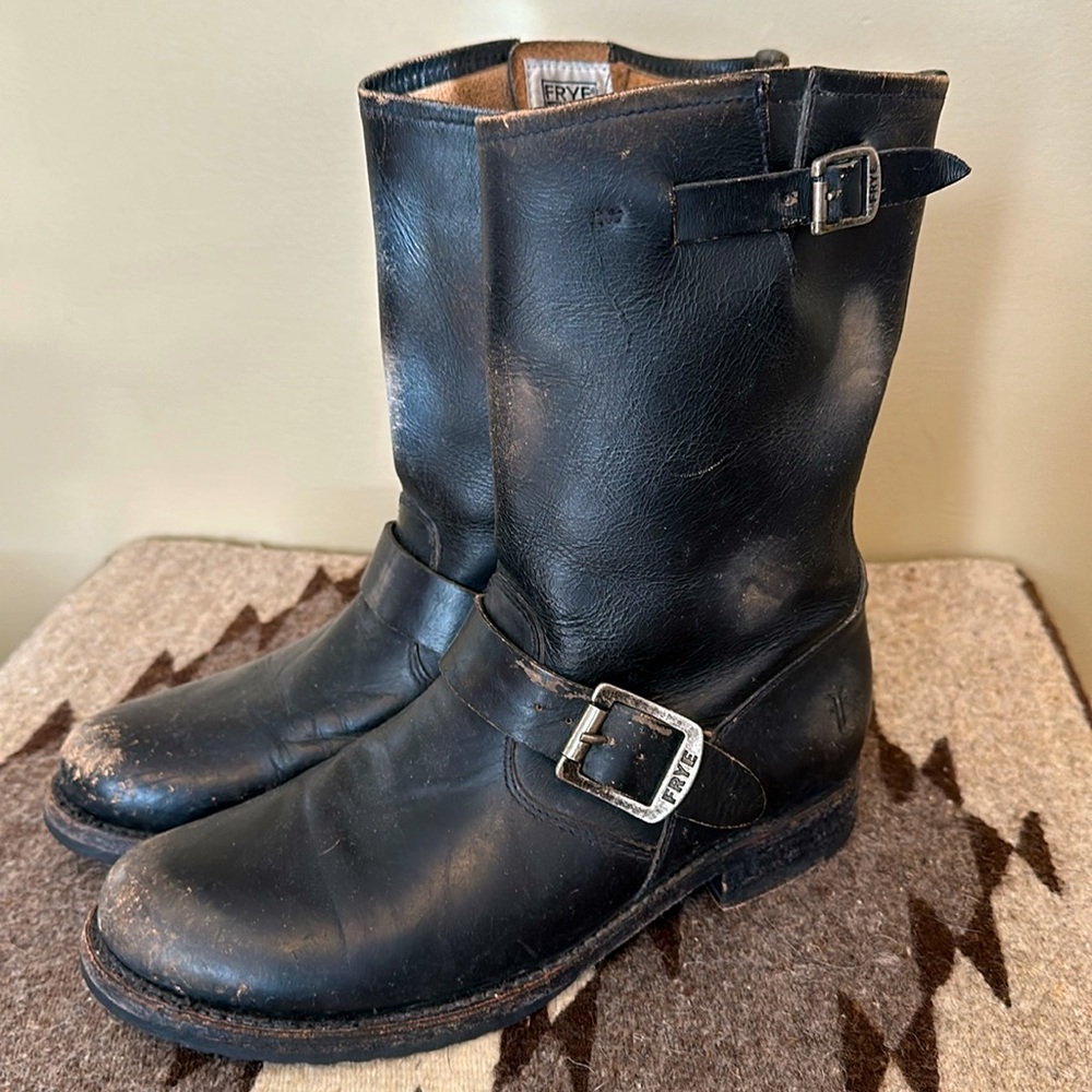 The Veronica Frye Short Black Boot - A Distressed Classic